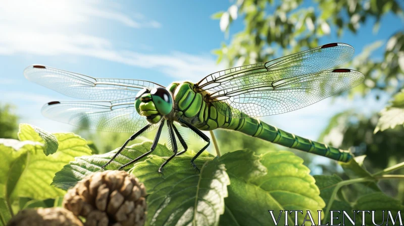 Green Dragonfly on Leaf: Nature's Elegance Captured AI Image