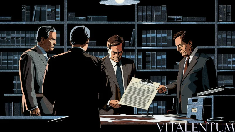 Intriguing Painting of Men in Suits in Library AI Image