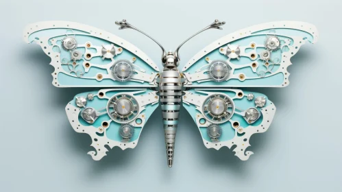 Metallic Butterfly Photo | Light Blue & White | Spread Wings