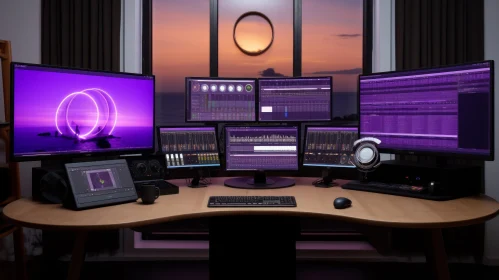 Modern Home Music Studio with Computer Monitors