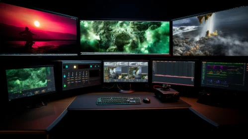 Professional Video Editing Suite with Multiple Monitors