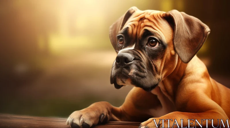Sad Boxer Dog Portrait on Wooden Surface AI Image