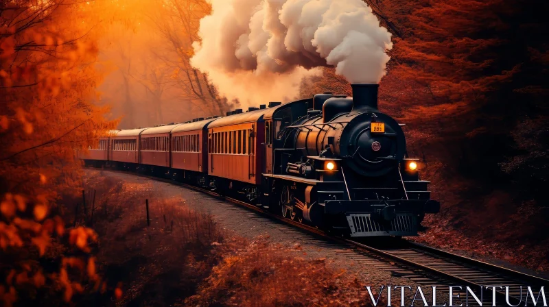 Scenic Fall Train Painting in Forest AI Image