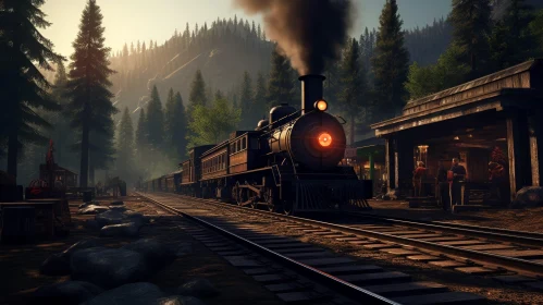 Steam Train Passing Through Mountain Valley