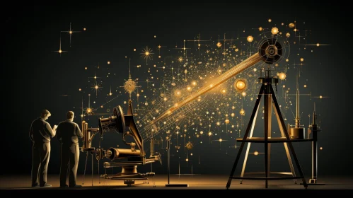 Steampunk Telescope Illustration at Night