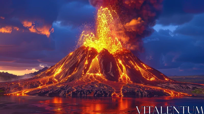 Tropical Island Volcanic Eruption: Raw Power of Nature Unleashed AI Image