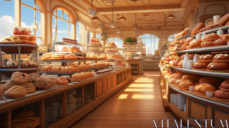 AI ART Warm Bakery Display with Bread and Pastries