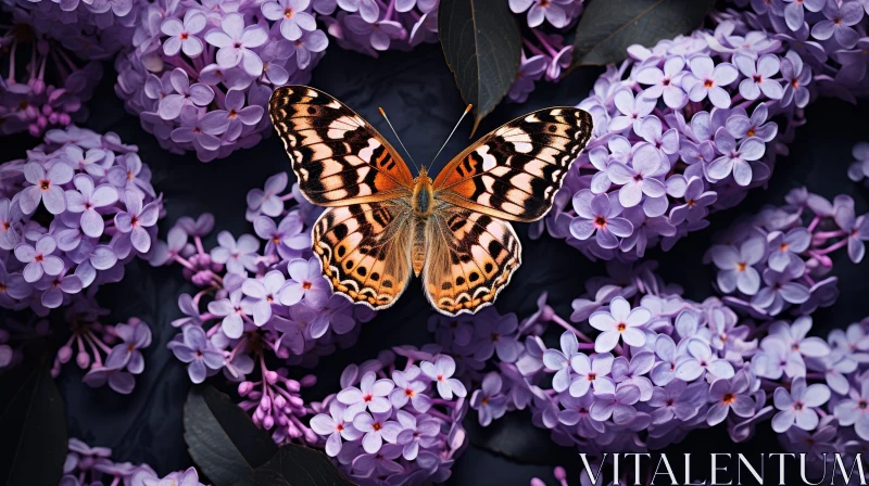 AI ART Brown and Orange Butterfly on Purple Lilac Flower