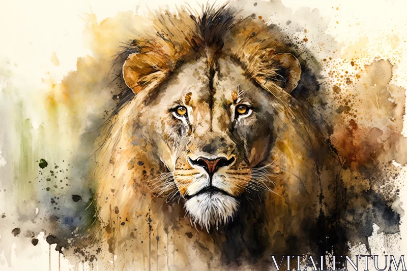 Captivating Watercolor Lion Painting | Dark Gold and Beige Tones AI Image