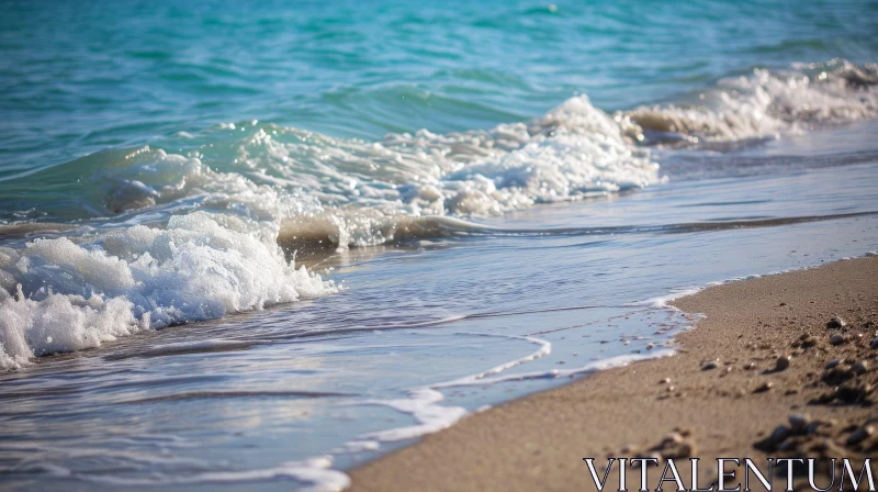 Close-Up Wave on Sandy Beach AI Image
