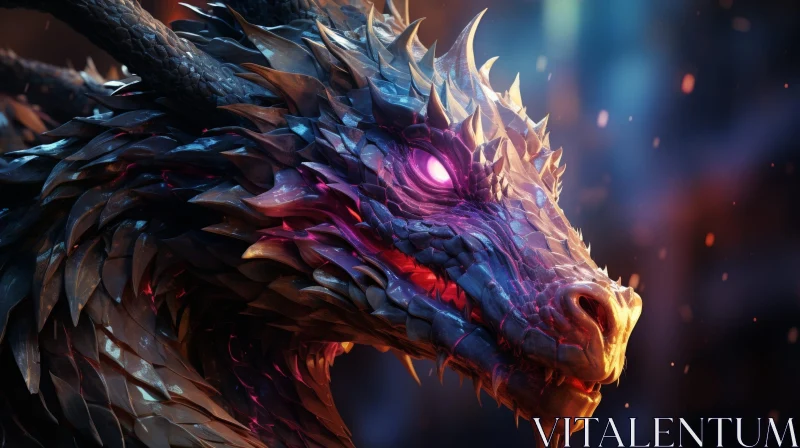 Enchanting Purple and Black Dragon Head 3D Rendering AI Image
