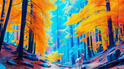 Enchanting White Deer in Forest Painting