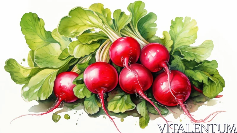 Fresh Radishes Cluster in Watercolor Style AI Image