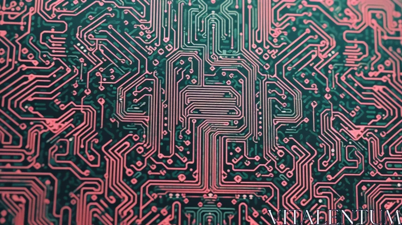 AI ART Green PCB with Pink Traces: Electronic Components Close-Up