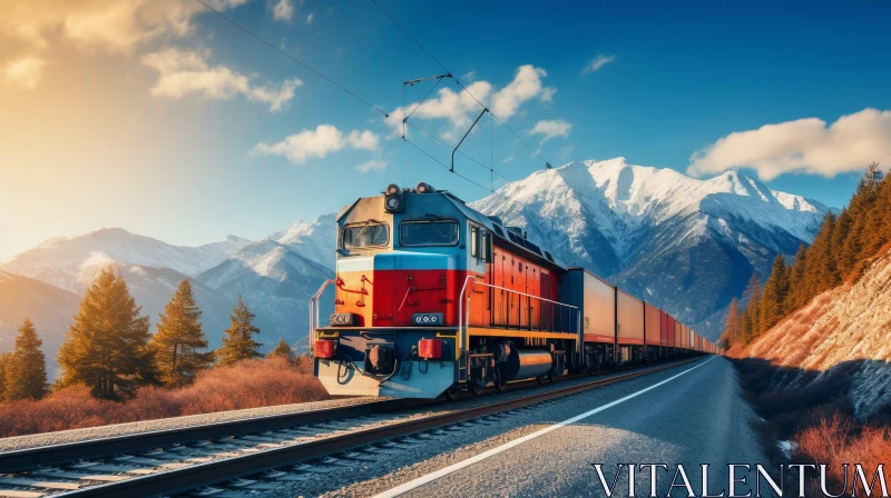 Mountain Train Transport Cargo Scene AI Image