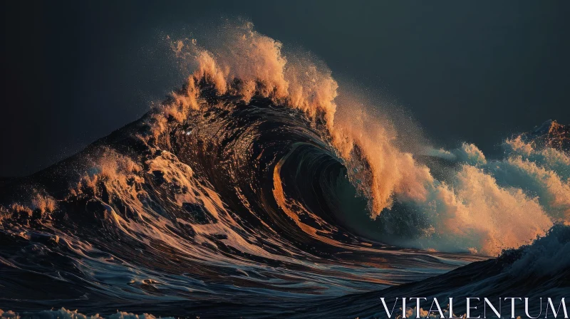Powerful Wave Crashing on Rocky Shore AI Image