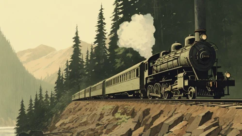 Steam Locomotive Train in Mountain Pass