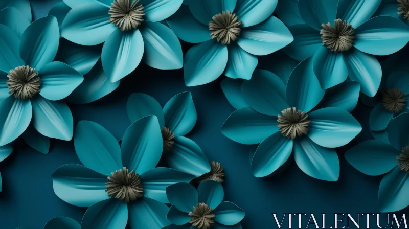 AI ART Teal Paper Flowers on Dark Blue Background