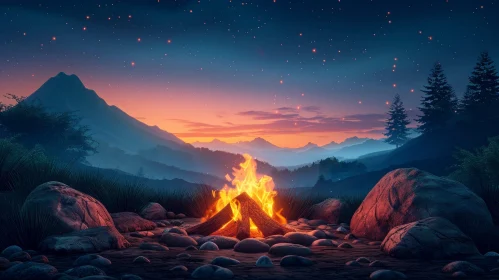 Tranquil Night Campfire in Forest Landscape