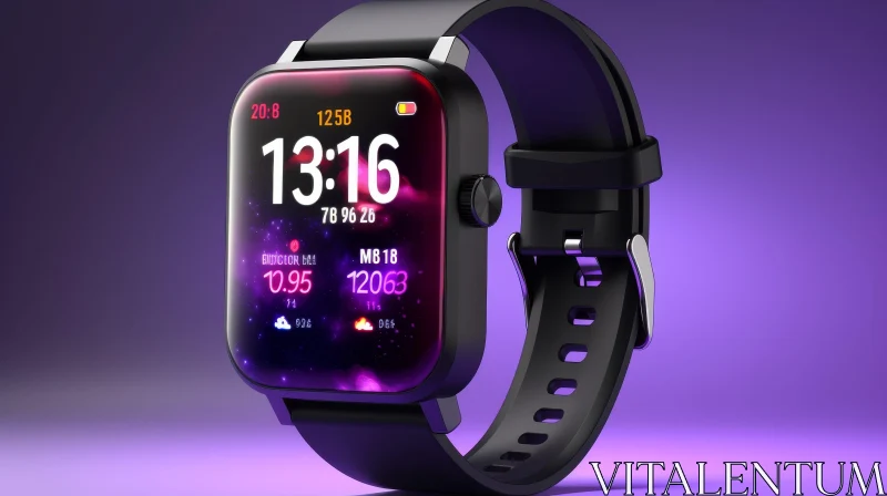 AI ART Black Modern Smartwatch with Purple Screen