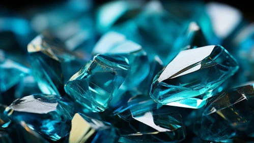 Blue Gemstones Close-Up: Captivating Reflections in Dark Blue Background
