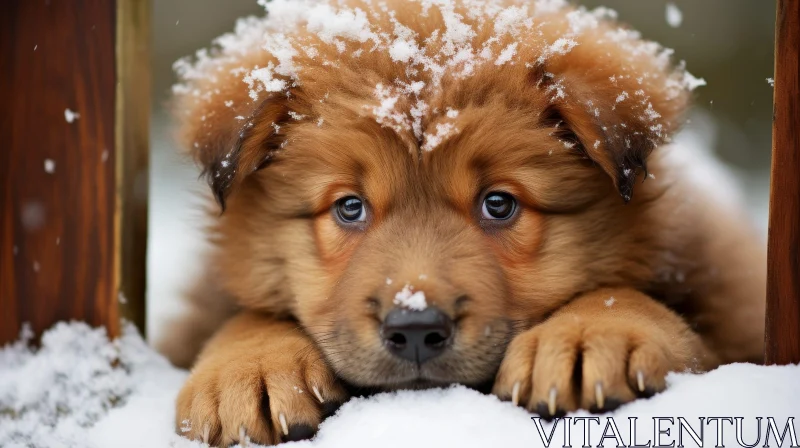 AI ART Brown Puppy in Snow - Heartwarming Image