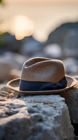 Brown Straw Hat on Rocks