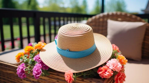 Colorful Flowers and Straw Hat in Sunlight