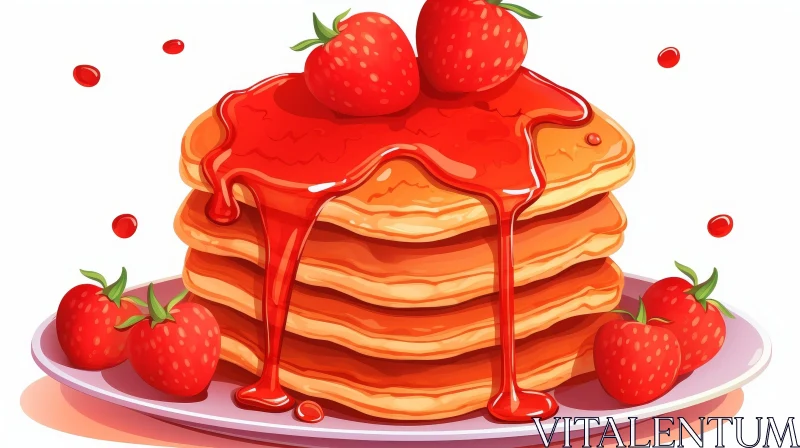 Delicious Stack of Pancakes with Strawberries AI Image