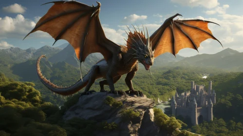 Dragon and Castle Fantasy Digital Art