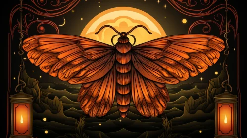 Enchanting Moth Illustration with Orange Wings