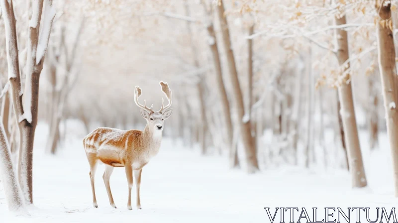 Majestic Deer in Snowy Forest AI Image