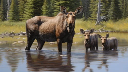 Majestic Moose Family Painting in Forest River