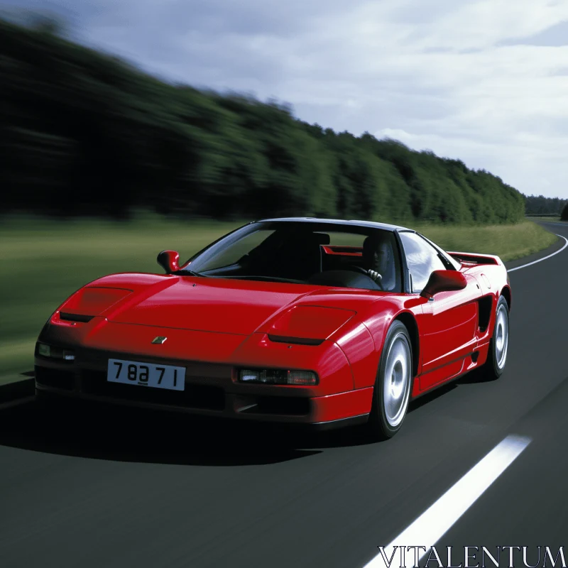 Red Sports Car Driving on a Road | Polished Craftsmanship | Larme Kei AI Image