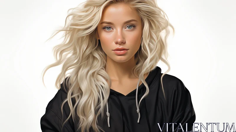 AI ART Serious Young Woman with Wavy Blonde Hair