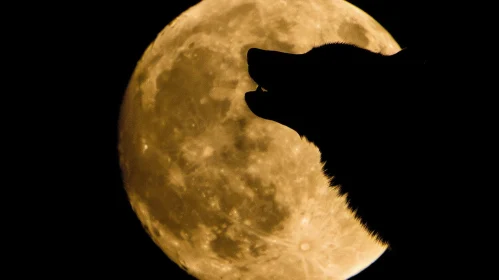 Silhouette of Wolf Howling at Moon