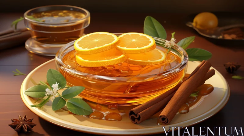 Warm Still Life: Honey, Lemon, Cinnamon, and Tea AI Image