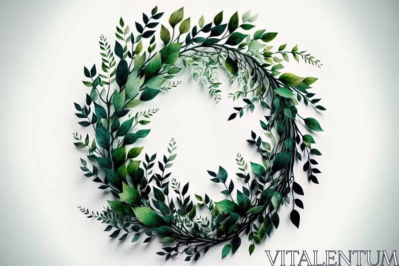 Whimsical Surrealistic Green Leaf Wreath - 3D Paper Sculptures AI Image