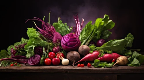 Colorful Vegetable Still Life on Wooden Table