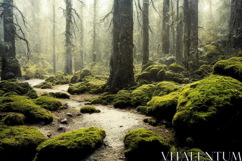 Deserted Forest with Moss: A Mystical Journey into Nature AI Image