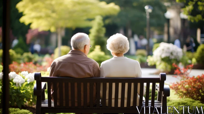 AI ART Elderly Couple on Park Bench - Serene Nature Scene