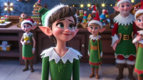 Enchanting Female Elf in Christmas Workshop