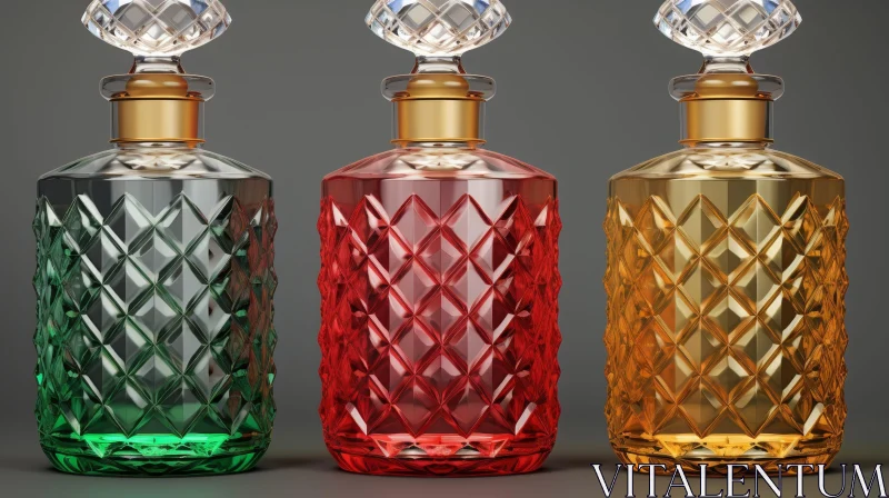 Glass Perfume Bottles on Gray Background AI Image