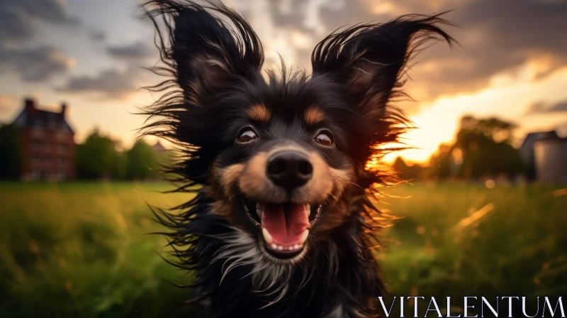 Happy Dog in Field at Sunset AI Image