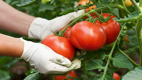 Ripe Red Tomatoes Held by White-Gloved Hands