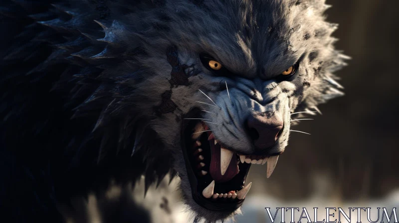 Sinister Werewolf Close-Up Art AI Image