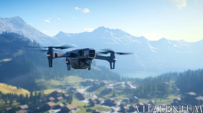 Aerial View: Drone Flying over Mountain Landscape AI Image