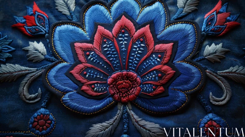 Blue Embroidered Flower Close-up AI Image