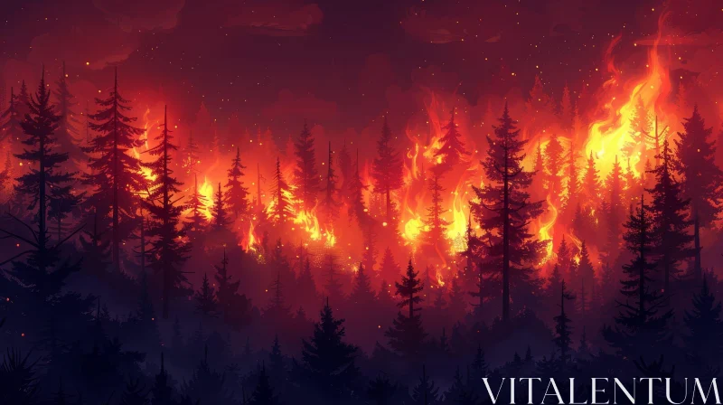Devastating Forest Wildfire - Nature's Wrath Unleashed AI Image