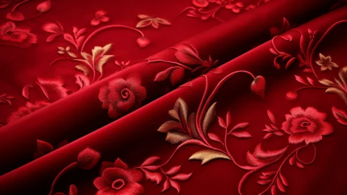 Elegant Red Fabric with Floral Embroidery